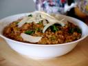 Baked pumpkin and leftover lamb risotto